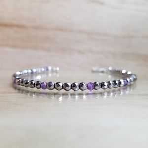 Amethyst & Hematite Faceted Gemstone Bracelet